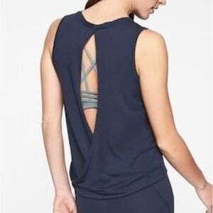 Athleta Navy Blue Sleeveless Open Back Top